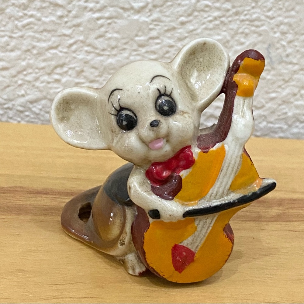 Vintage Anthropomorphic Mouse Playing Violin Porcelain Miniature Figurine